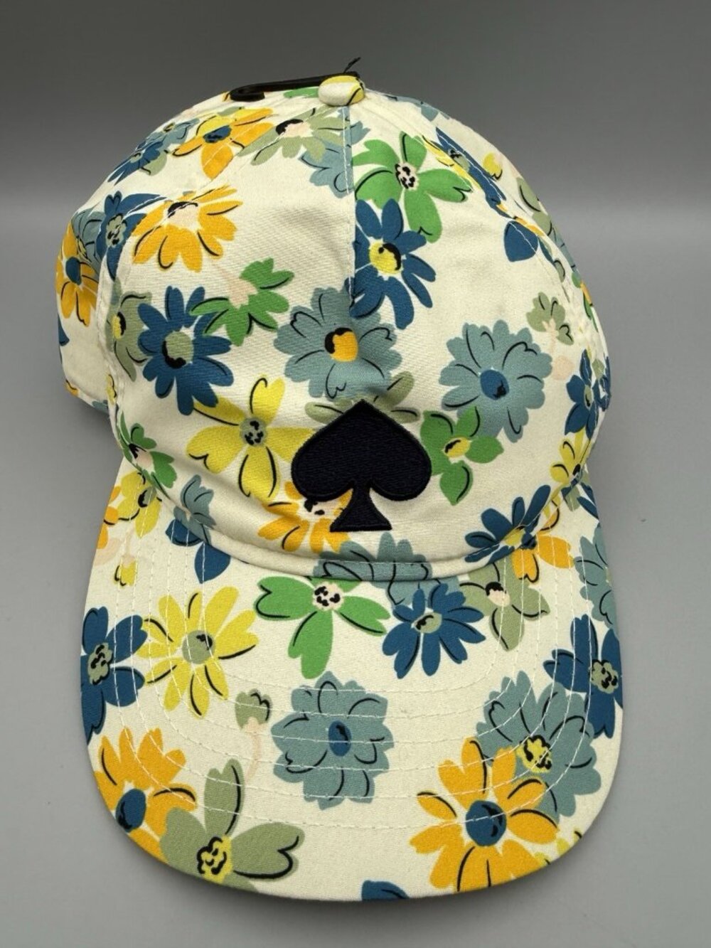 NWT Kate Spade Floral Printed Cap Hat Cream Yellow Blue Green Spade Logo
